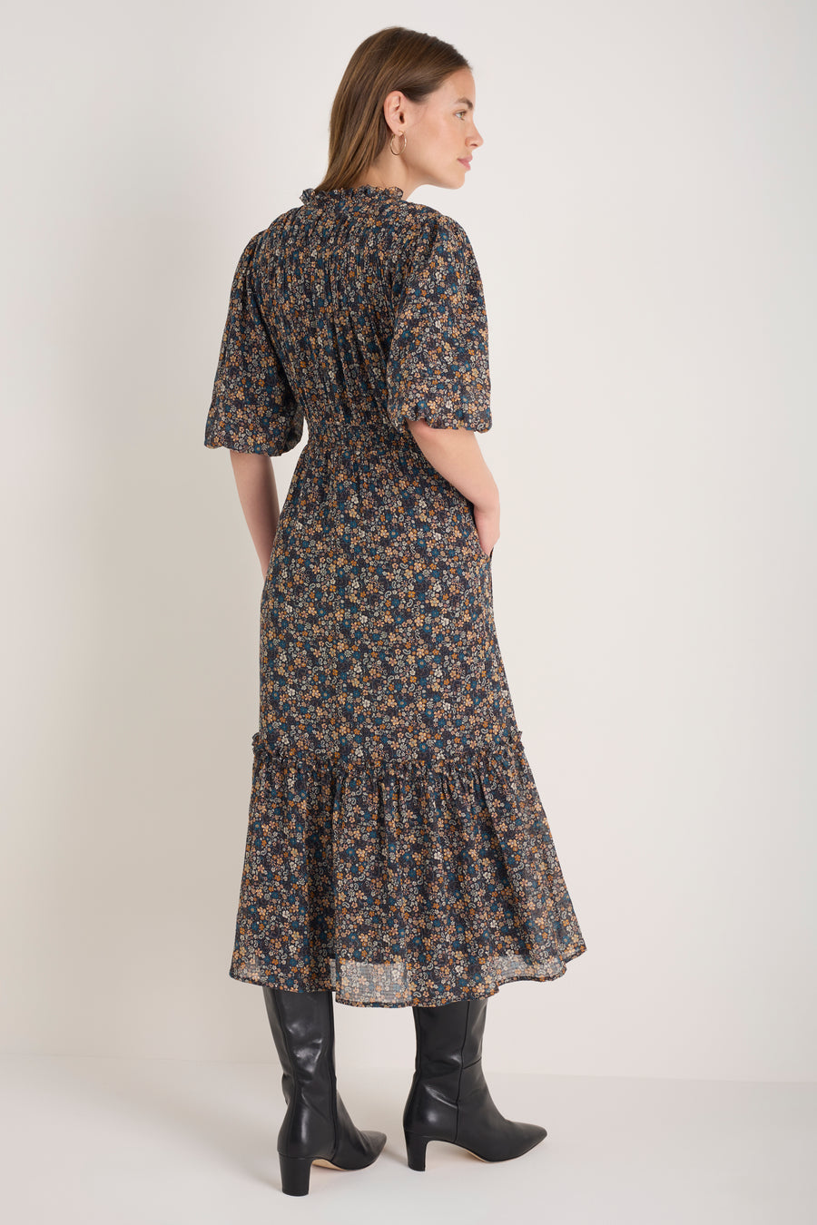 Miah Silk Blend Dress - Retro Floral Scarf