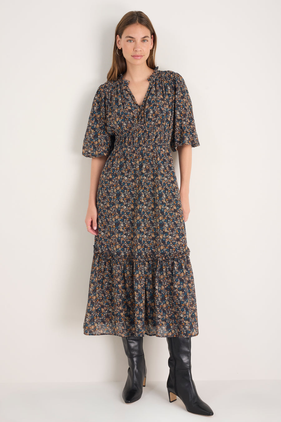 Miah Silk Blend Dress - Retro Floral Scarf