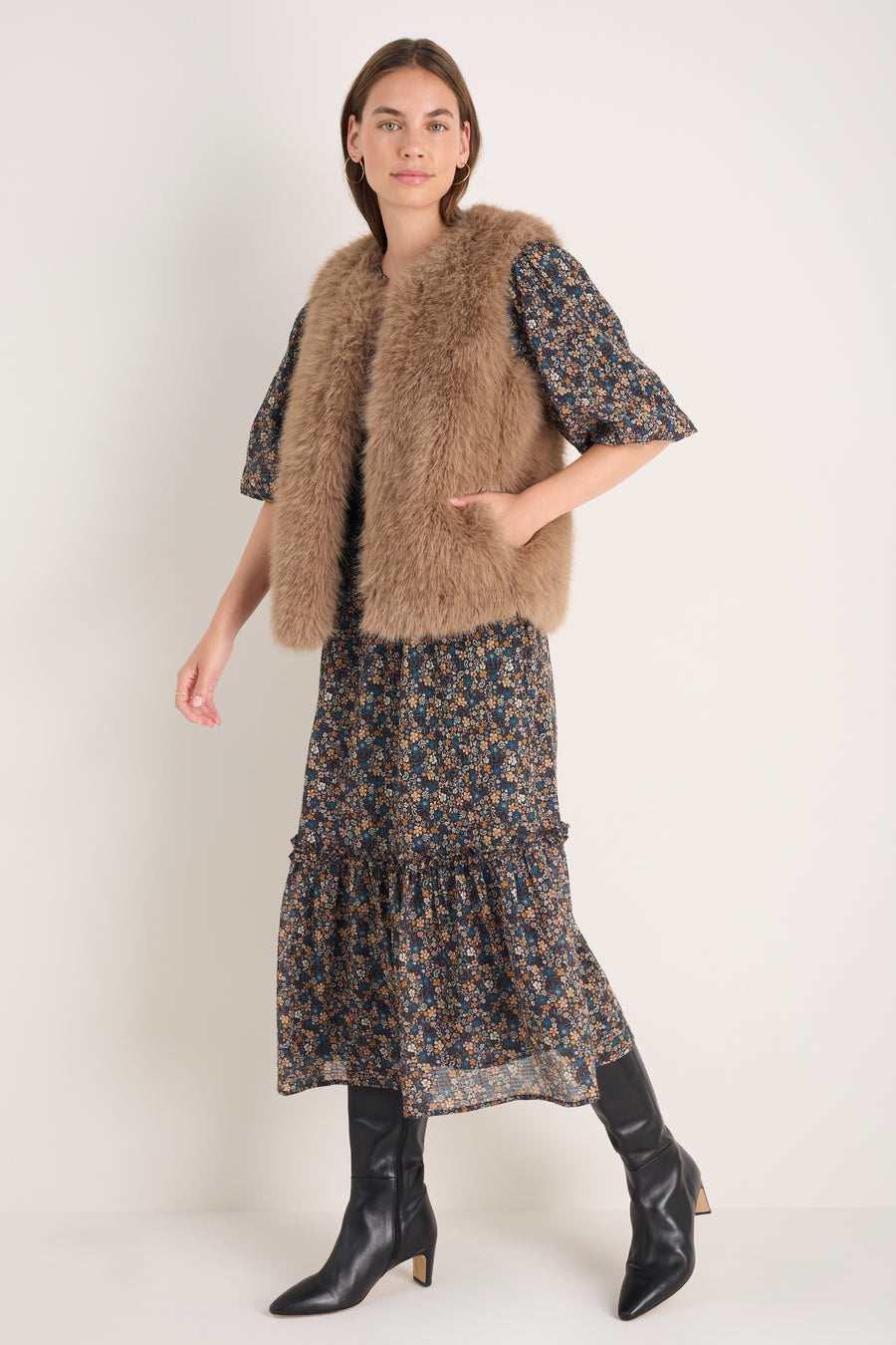 Miah Silk Blend Dress - Retro Floral Scarf