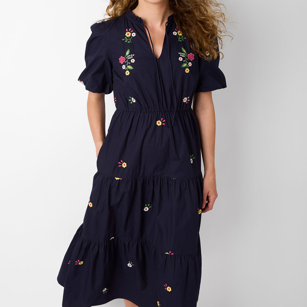 Mimi Floral Embroidery Dress - Midnight