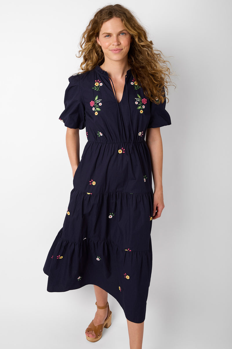 Mimi Floral Embroidery Dress - Midnight