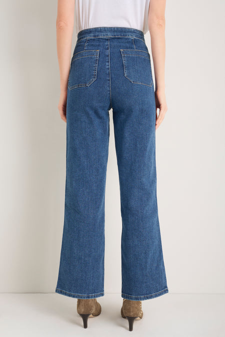 Mollie Patch Pocket Flare Jean - Mid Wash