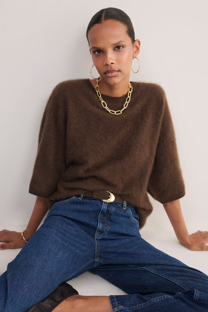 Myla Brushed Knitted Top - Chocolate