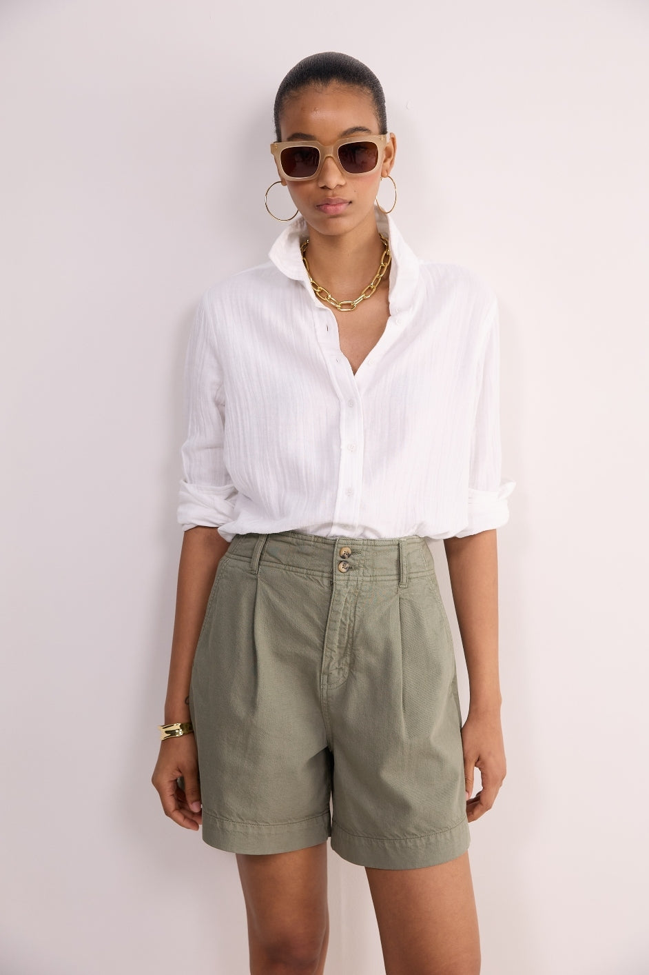 Myla Pleat Front Short - Olivine