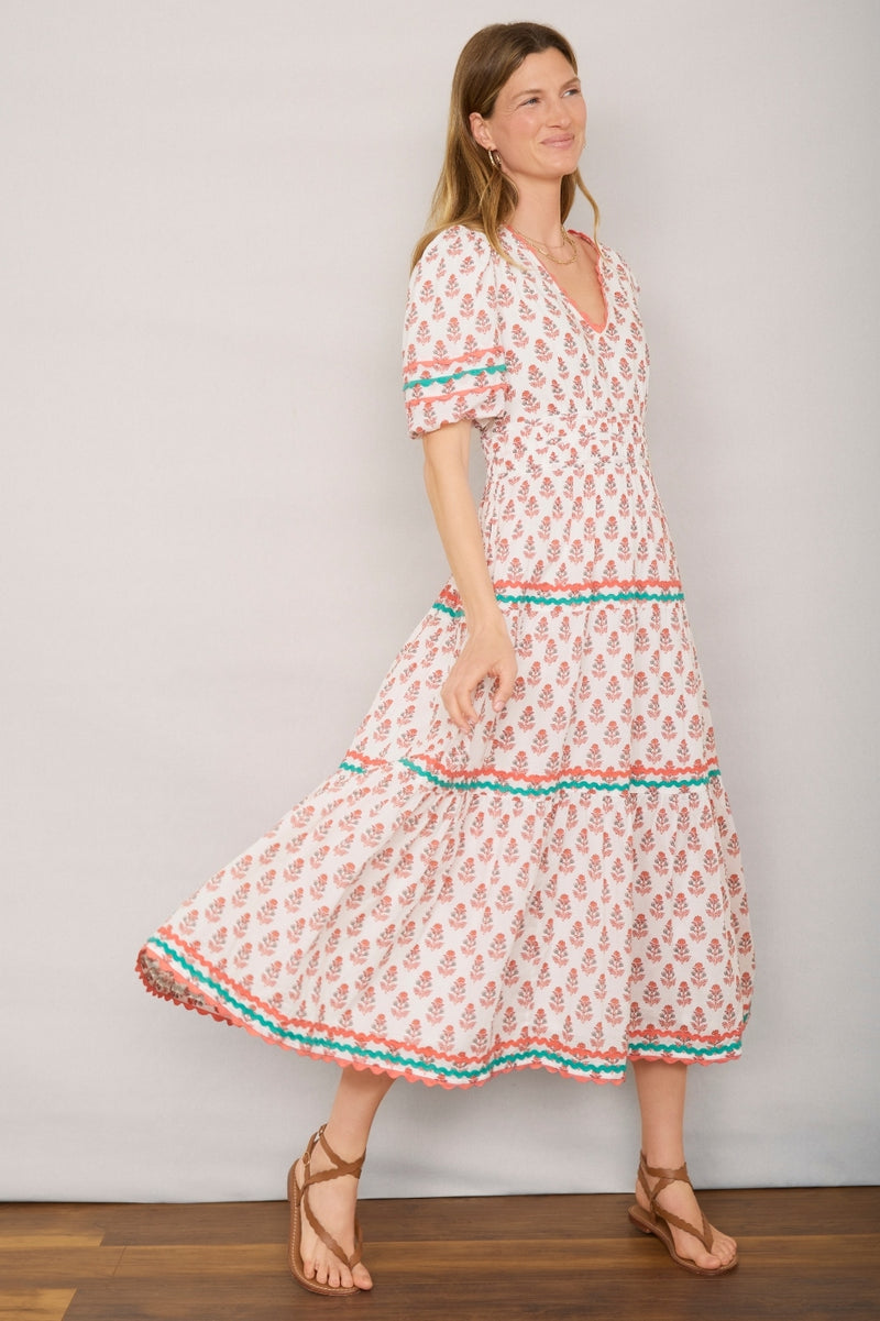 Narissa Dress - Ivory Woodblock Print