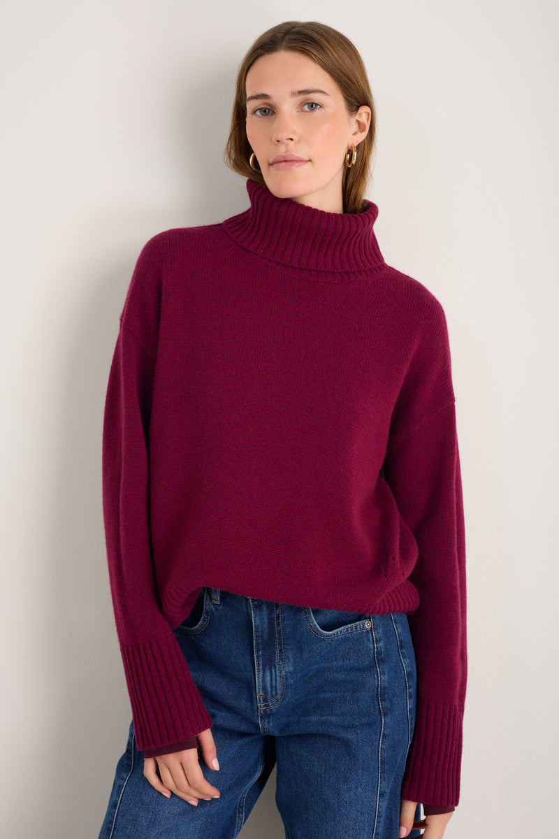 Nelly Roll Neck Jumper - Plum