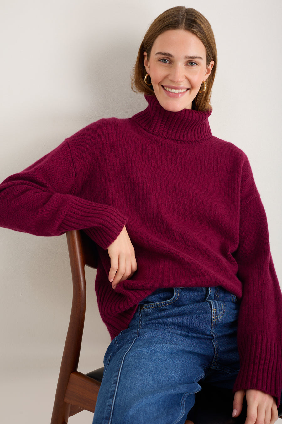 Nelly Roll Neck Jumper - Plum