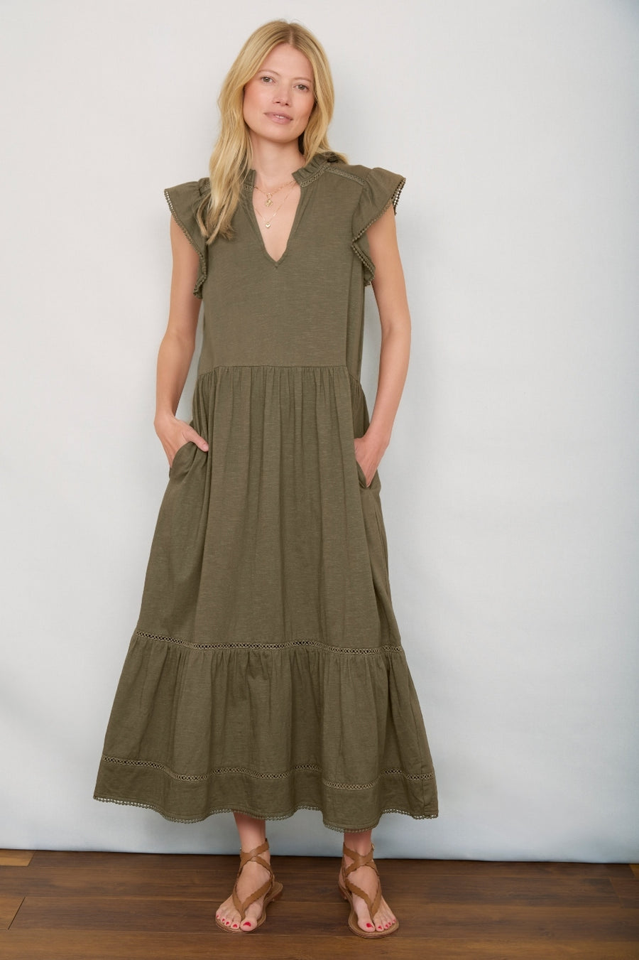 Nicolette Jersey Dress - Khaki WYSE London Nicolette Jersey Dress - Khaki WYSE London