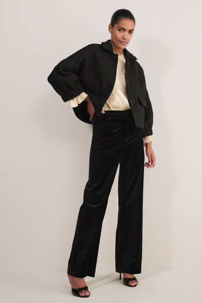 Nina Cotton Velvet Flare Trouser - Black