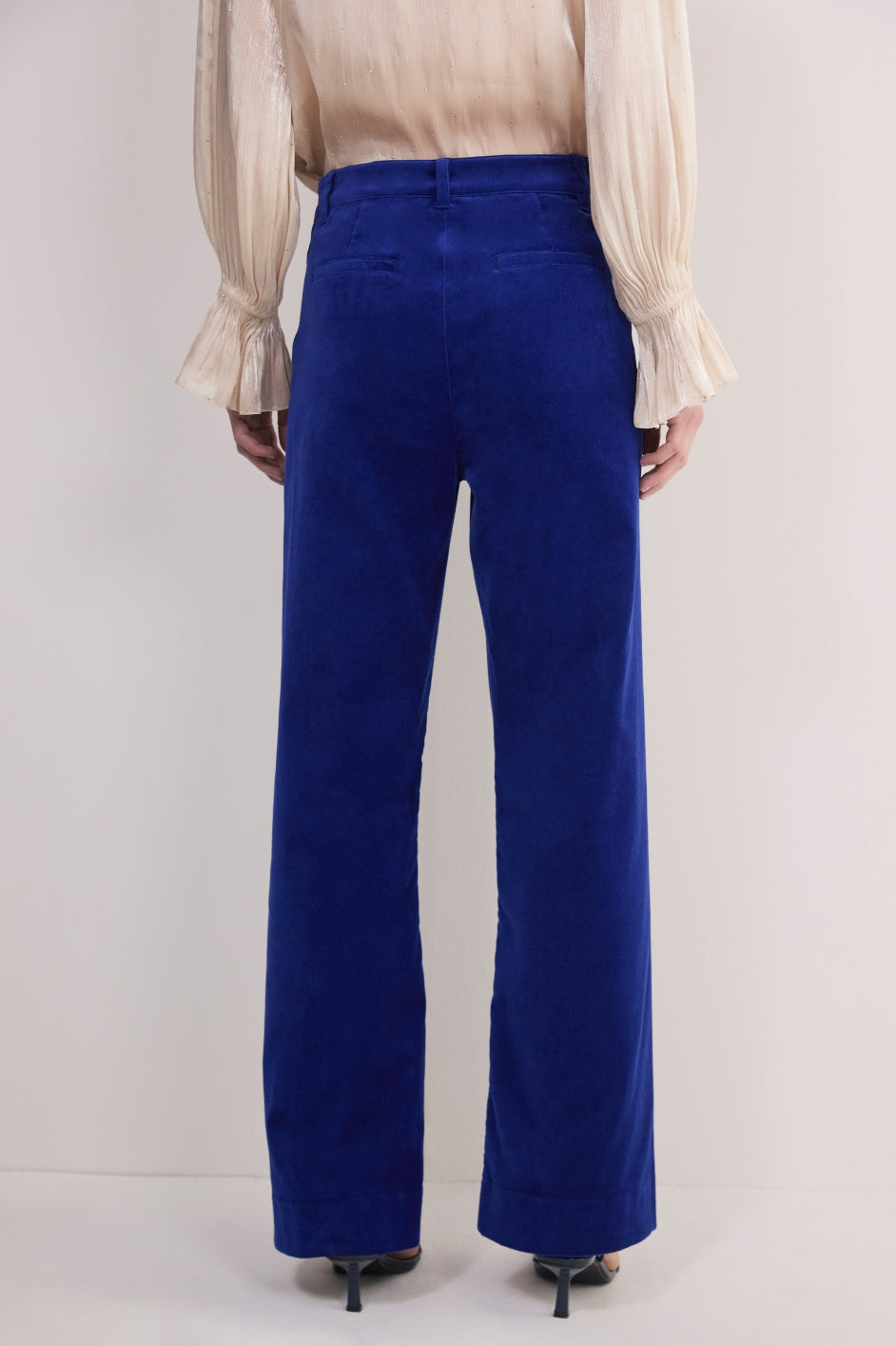 Nina Cotton Velvet Flare Trouser - Maritime Blue