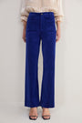 Nina Cotton Velvet Flare Trouser - Maritime Blue