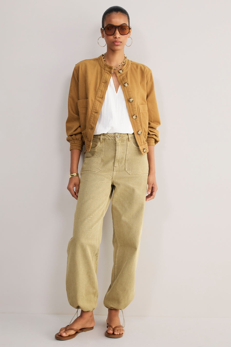 Noa Drawstring Hem Jean - Warm Khaki