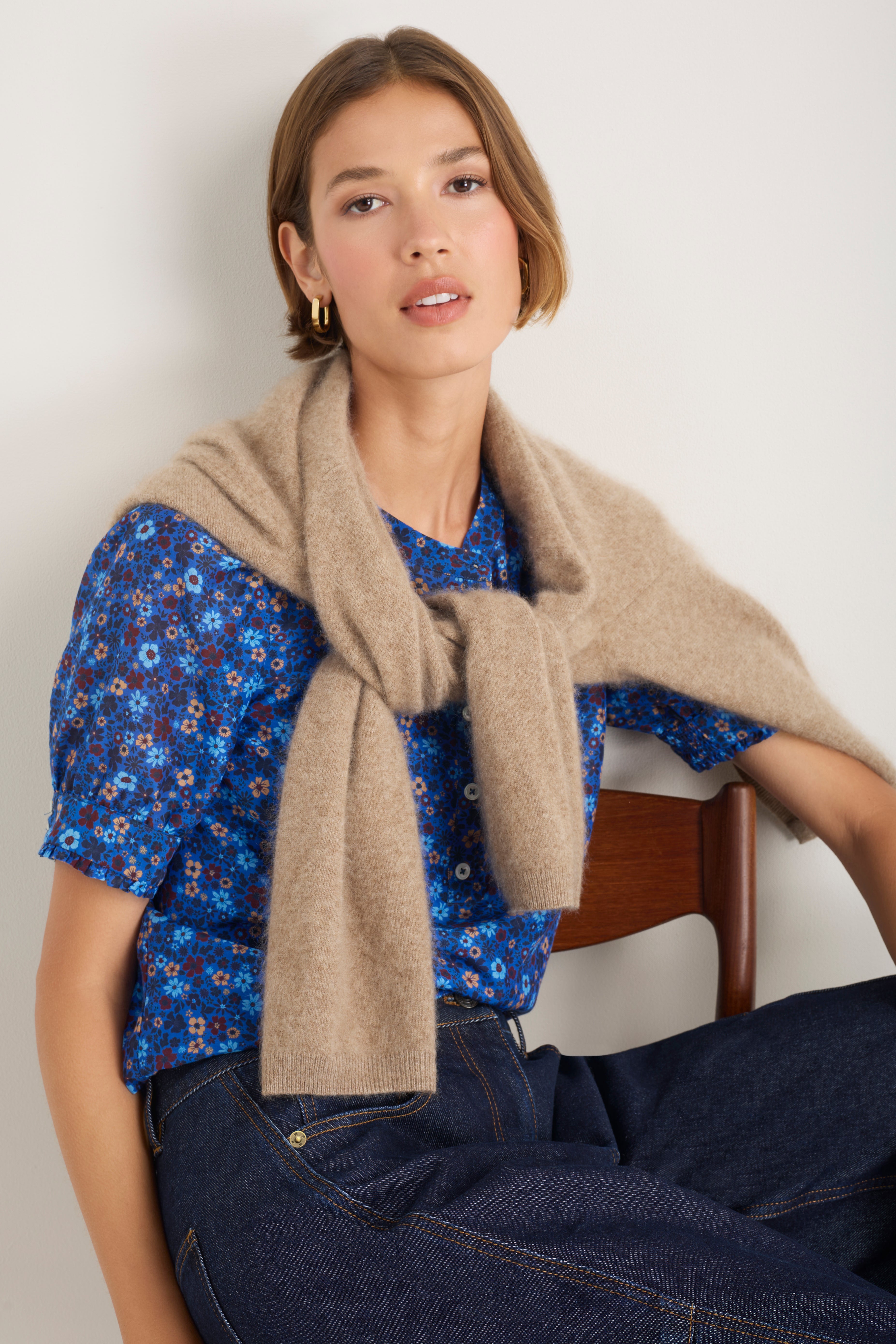 Noah Silk Blend Blouse - Cobalt Retro Ditsy