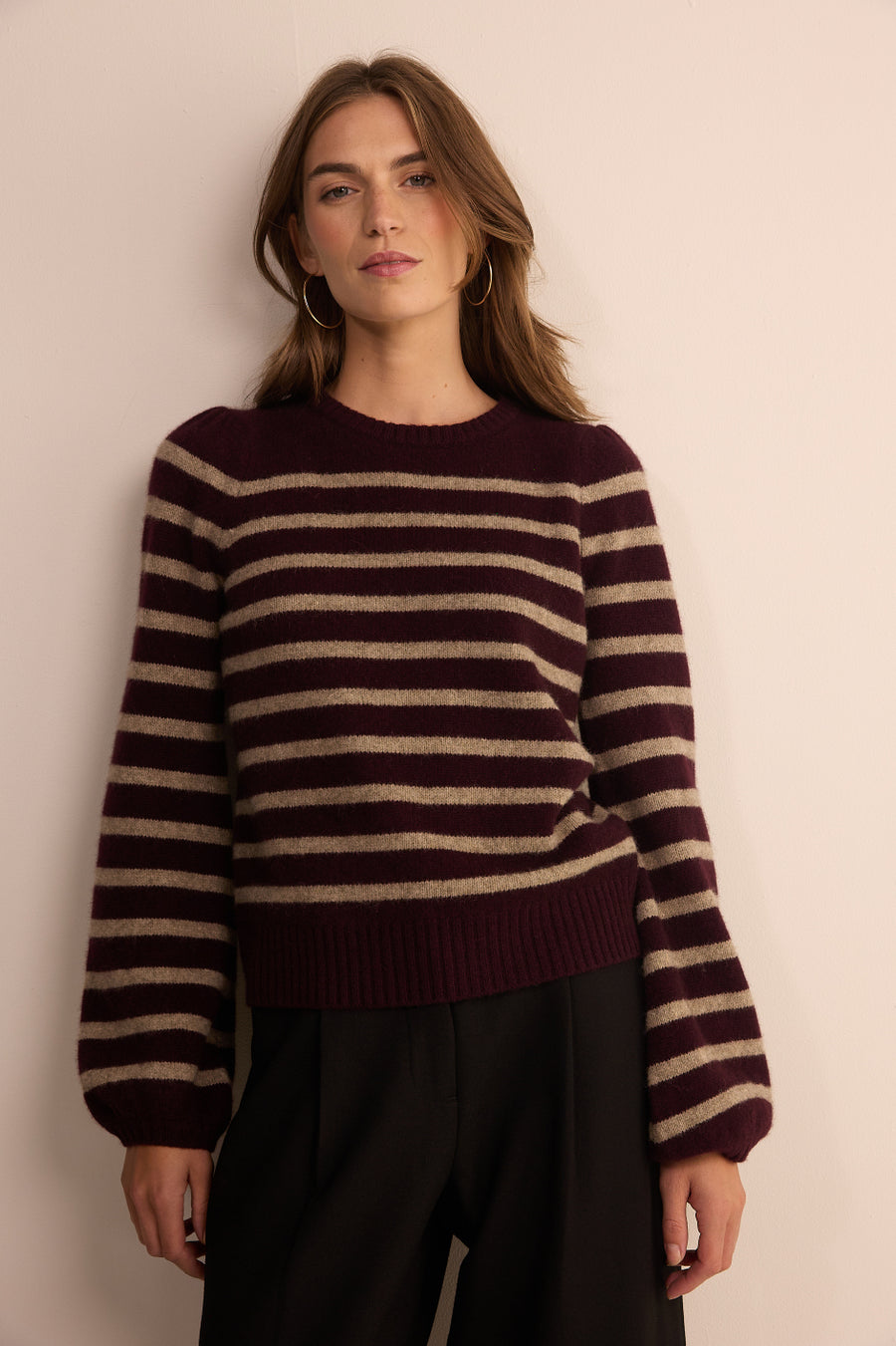 Nora Jumper - Aubergine/Oat Stripe
