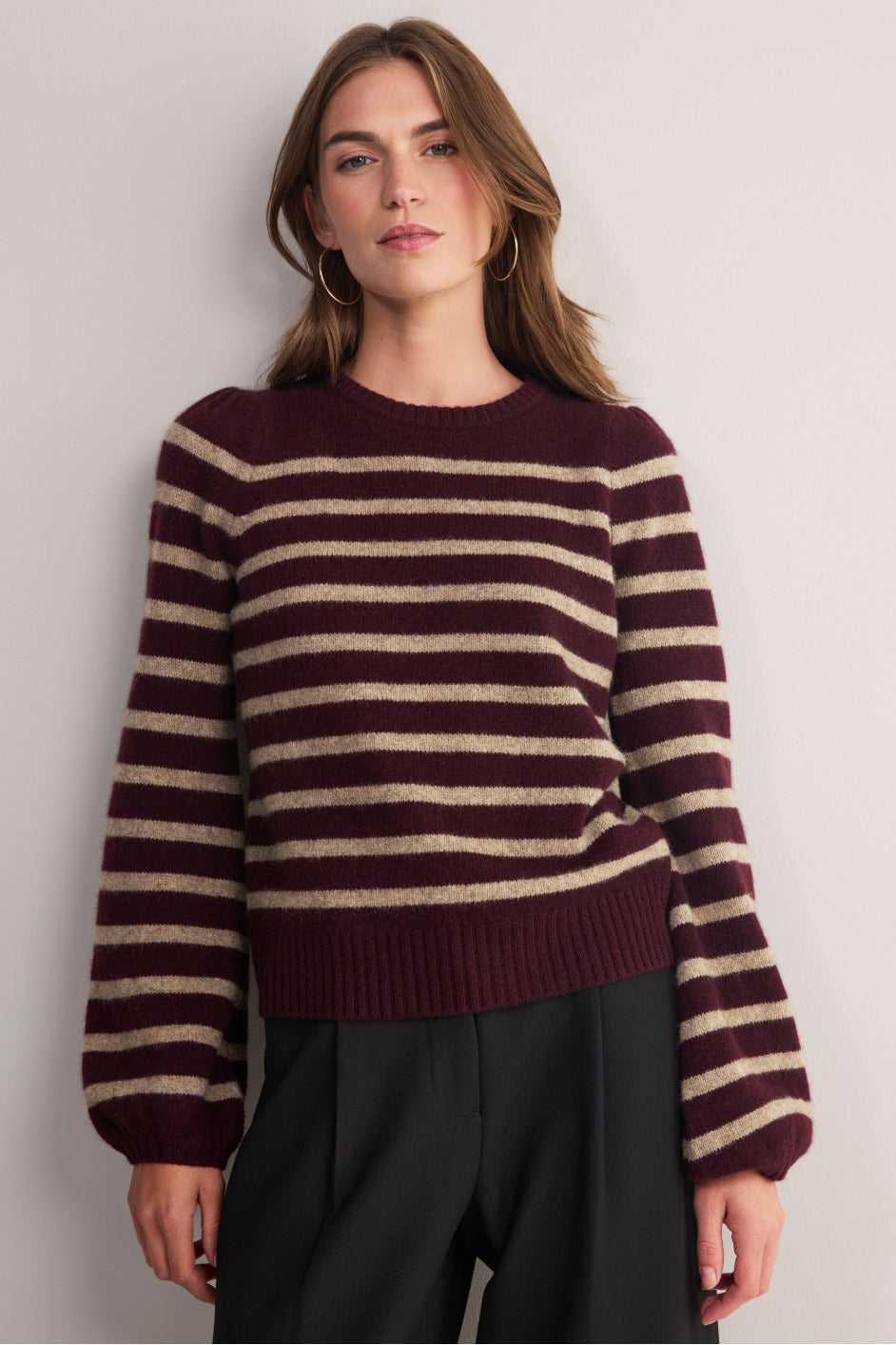 Nora Jumper - Aubergine/Oat Stripe