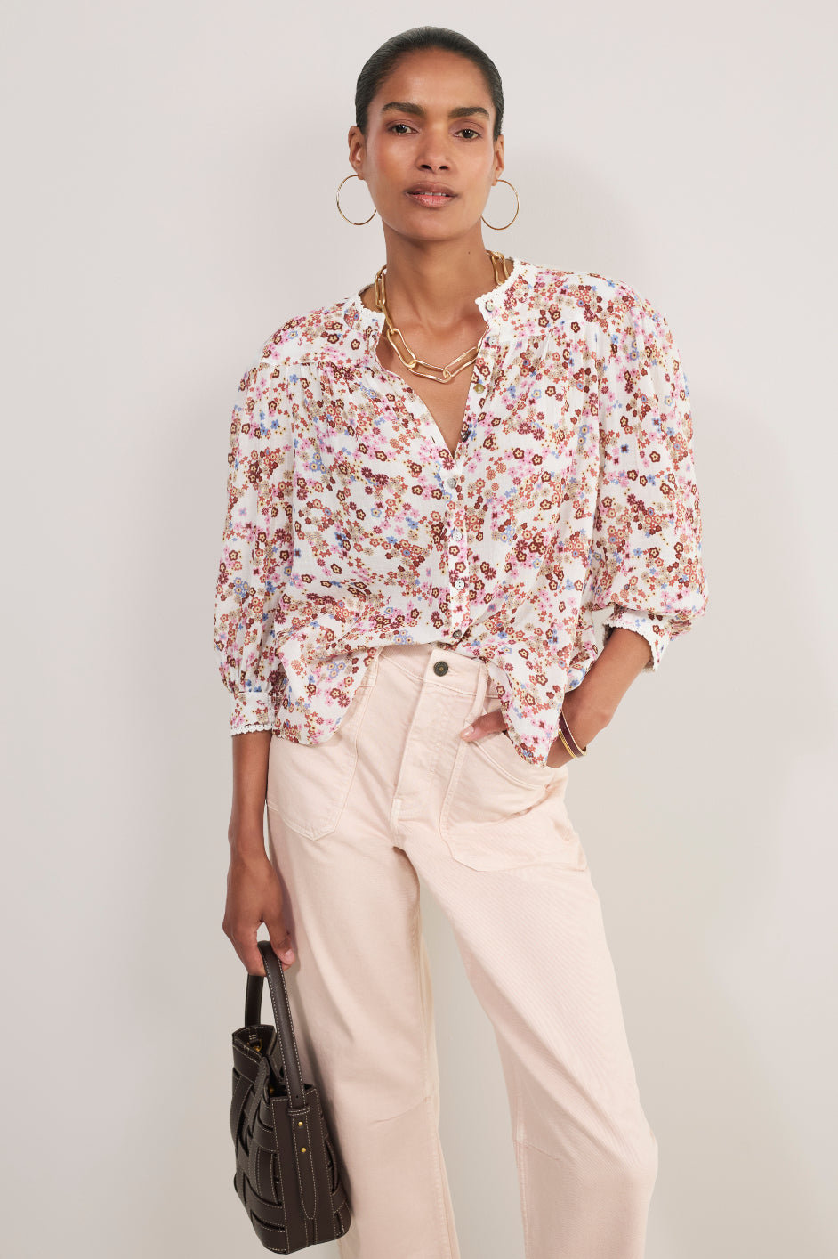 Nova Blouse - Ivory Layered Ditsy