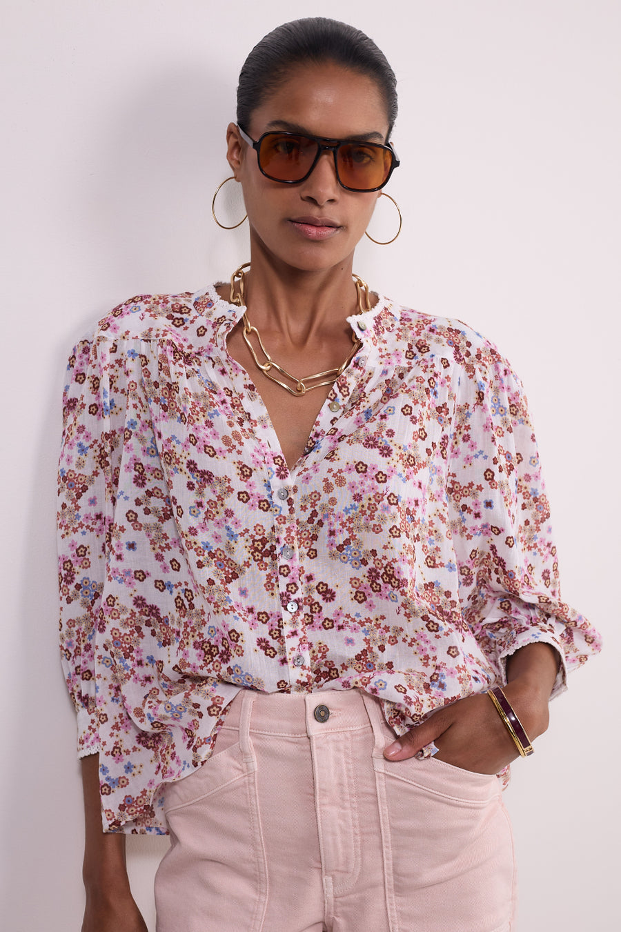 Nova Blouse - Ivory Layered Ditsy