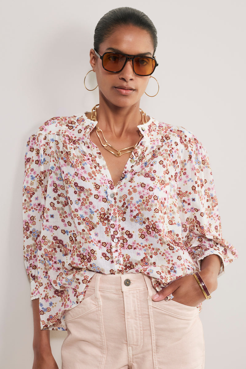 Nova Blouse - Ivory Layered Ditsy