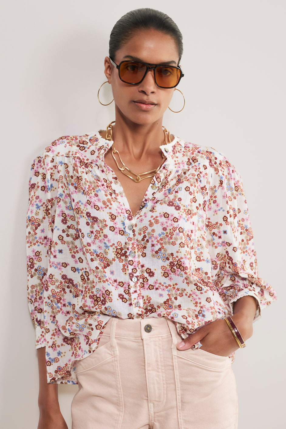 Nova Blouse - Ivory Layered Ditsy
