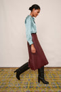 Lateisha Scallop Leather Skirt  - Bordeaux