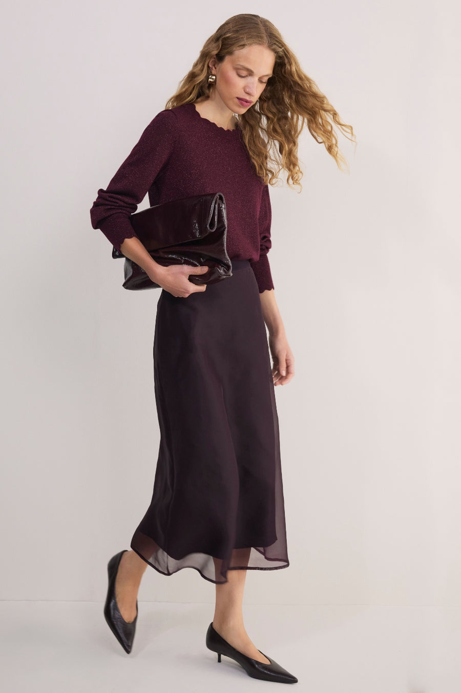 Odette Silk Organza Skirt - Aubergine