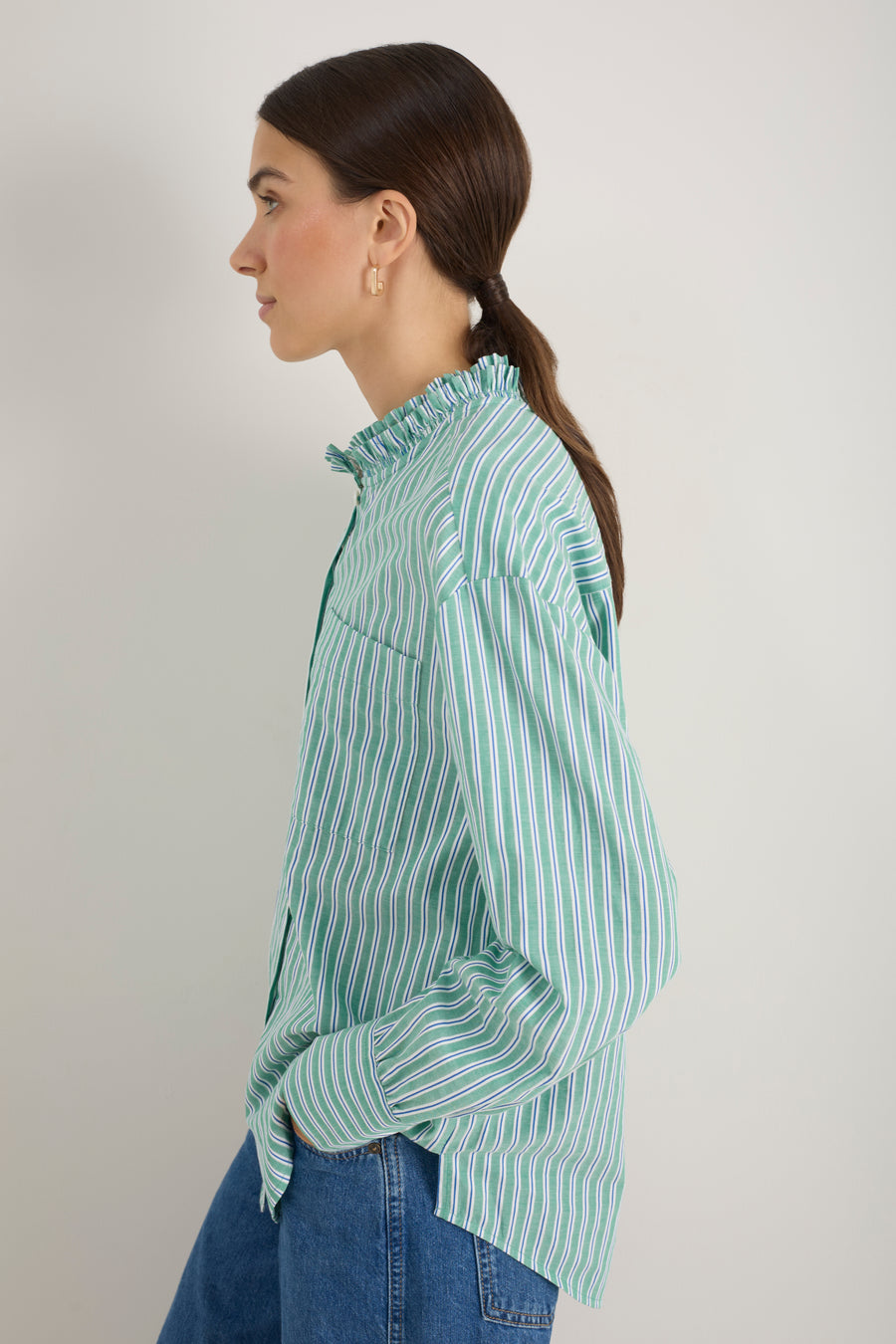 Orla Shirt - Green/Cobalt/Ivory Stripe