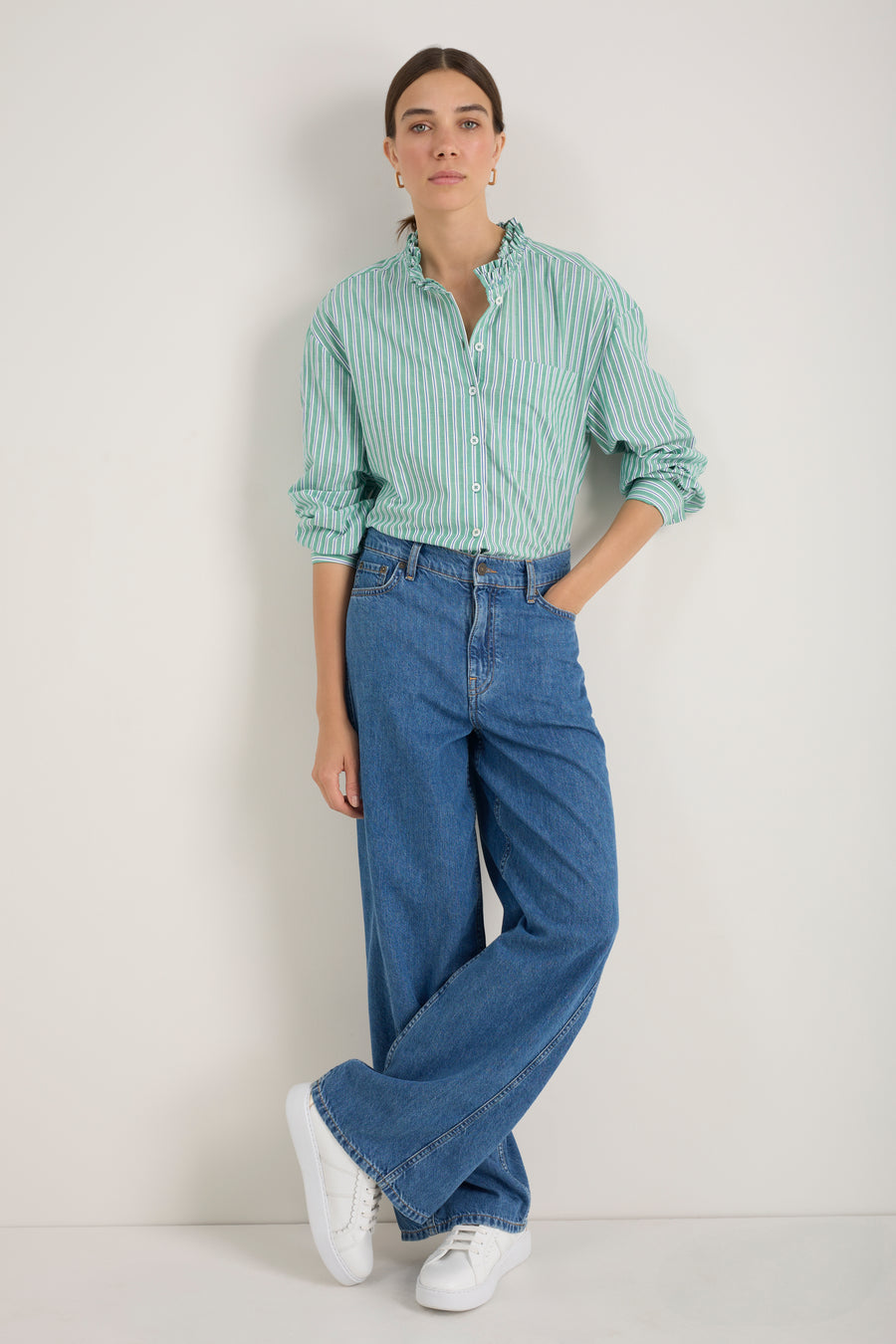 Orla Shirt - Green/Cobalt/Ivory Stripe