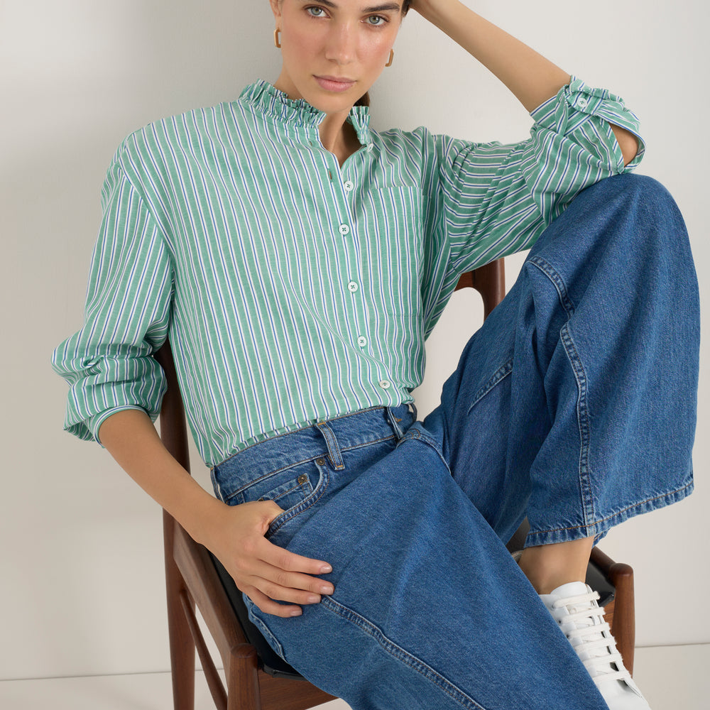 Orla Shirt - Green/Cobalt/Ivory Stripe