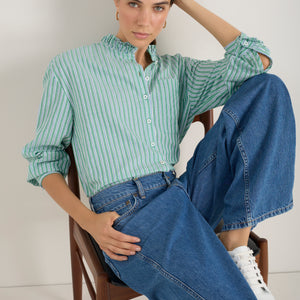 Orla Shirt - Green/Cobalt/Ivory Stripe