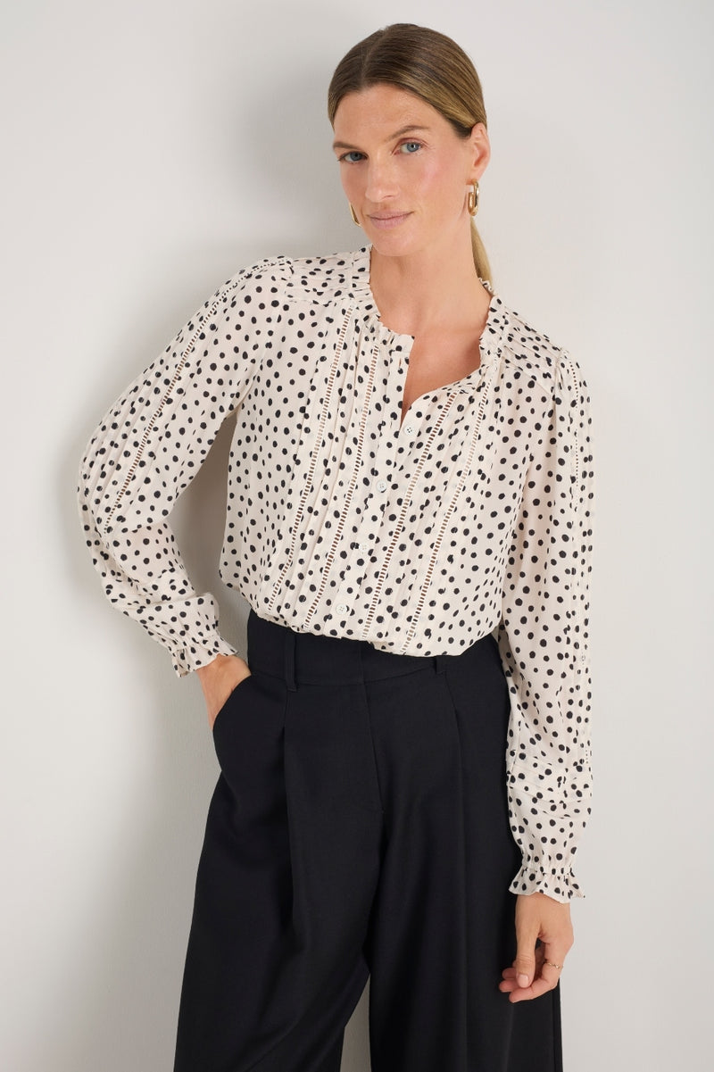 Otti Silk Blouse - Ivory Inky Spot