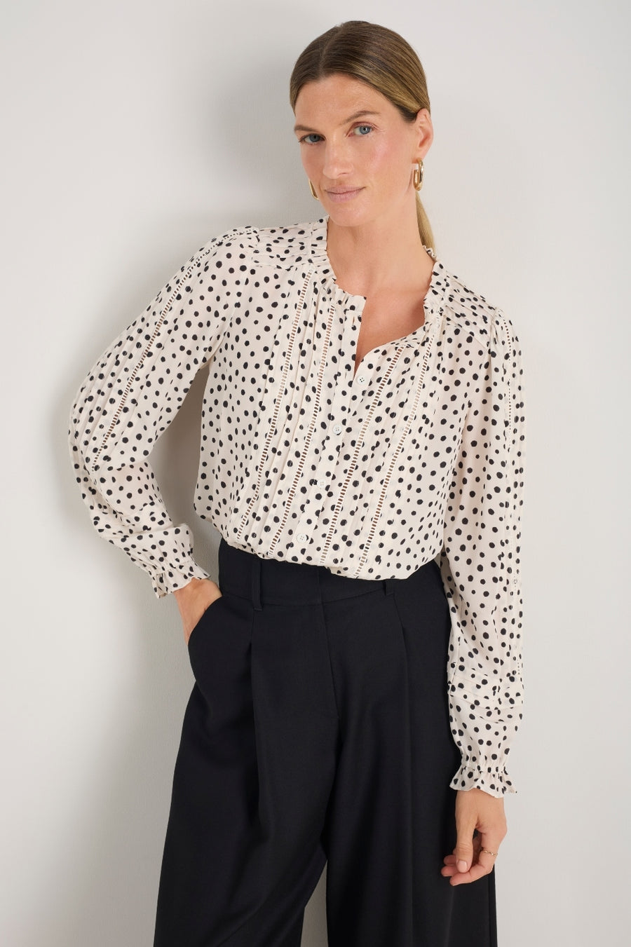 Otti Silk Blouse - Ivory Inky Spot