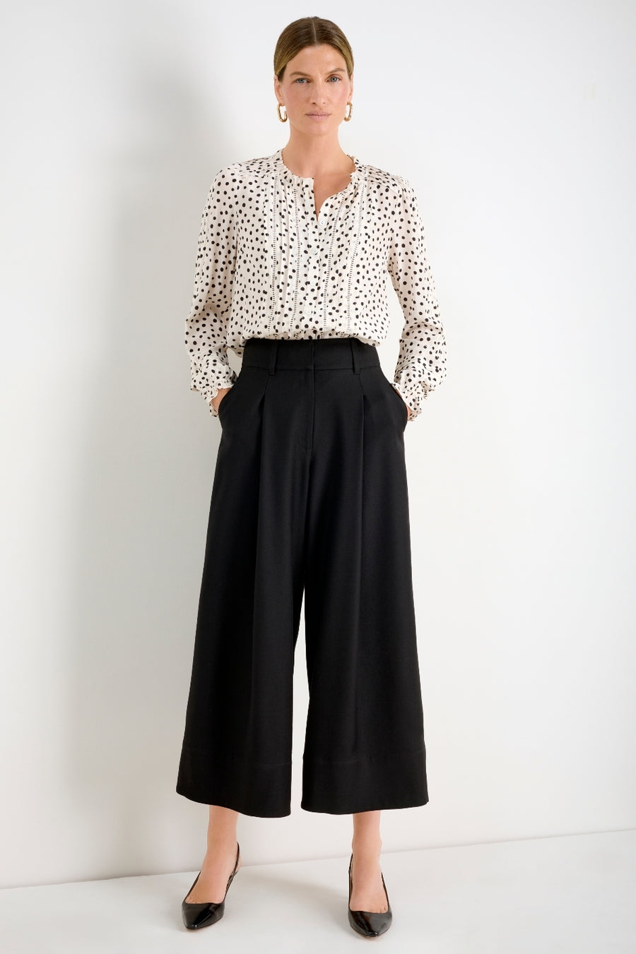 Otti Silk Blouse - Ivory Inky Spot