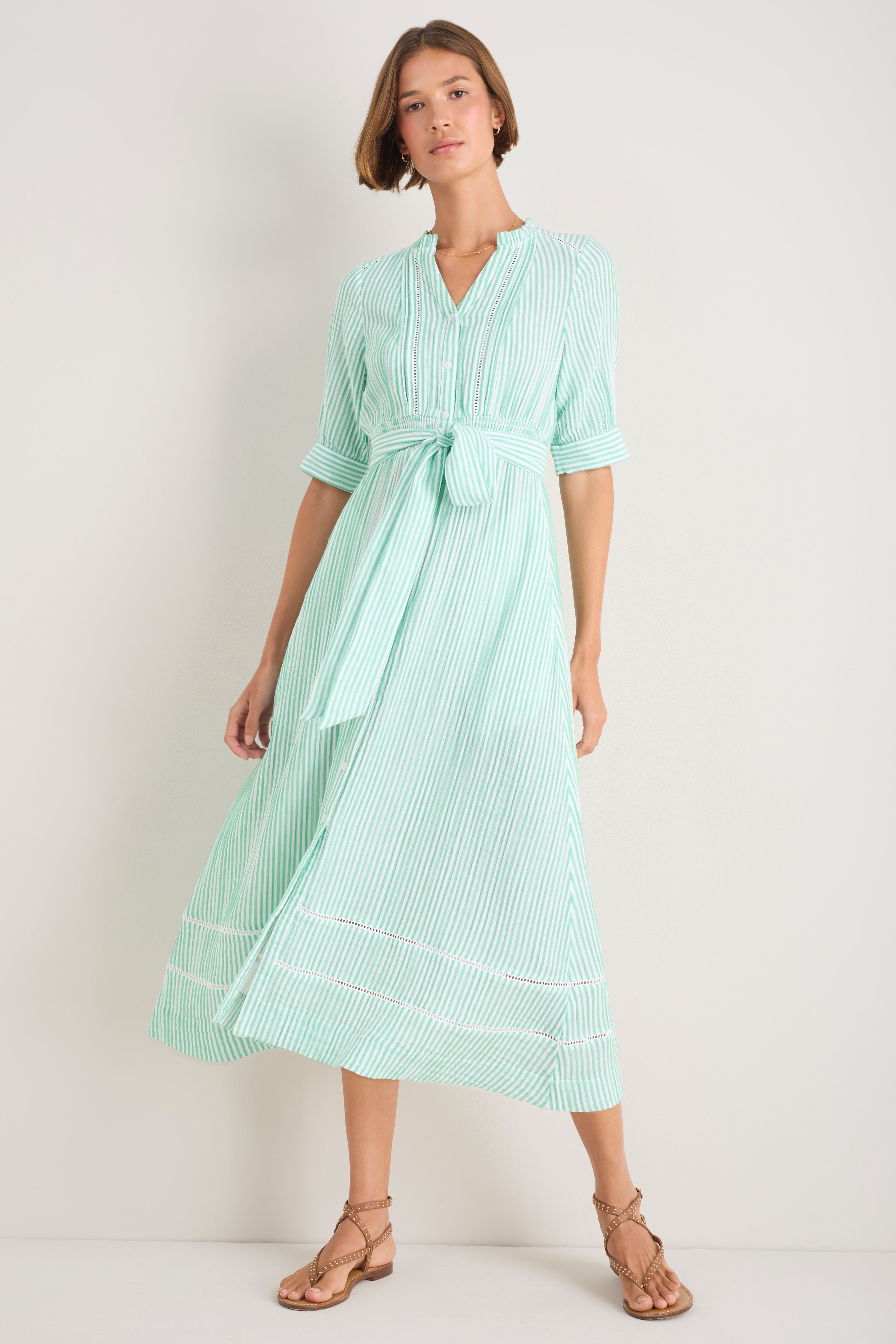 Otti Midi Dress - Jade Green/White Stripe