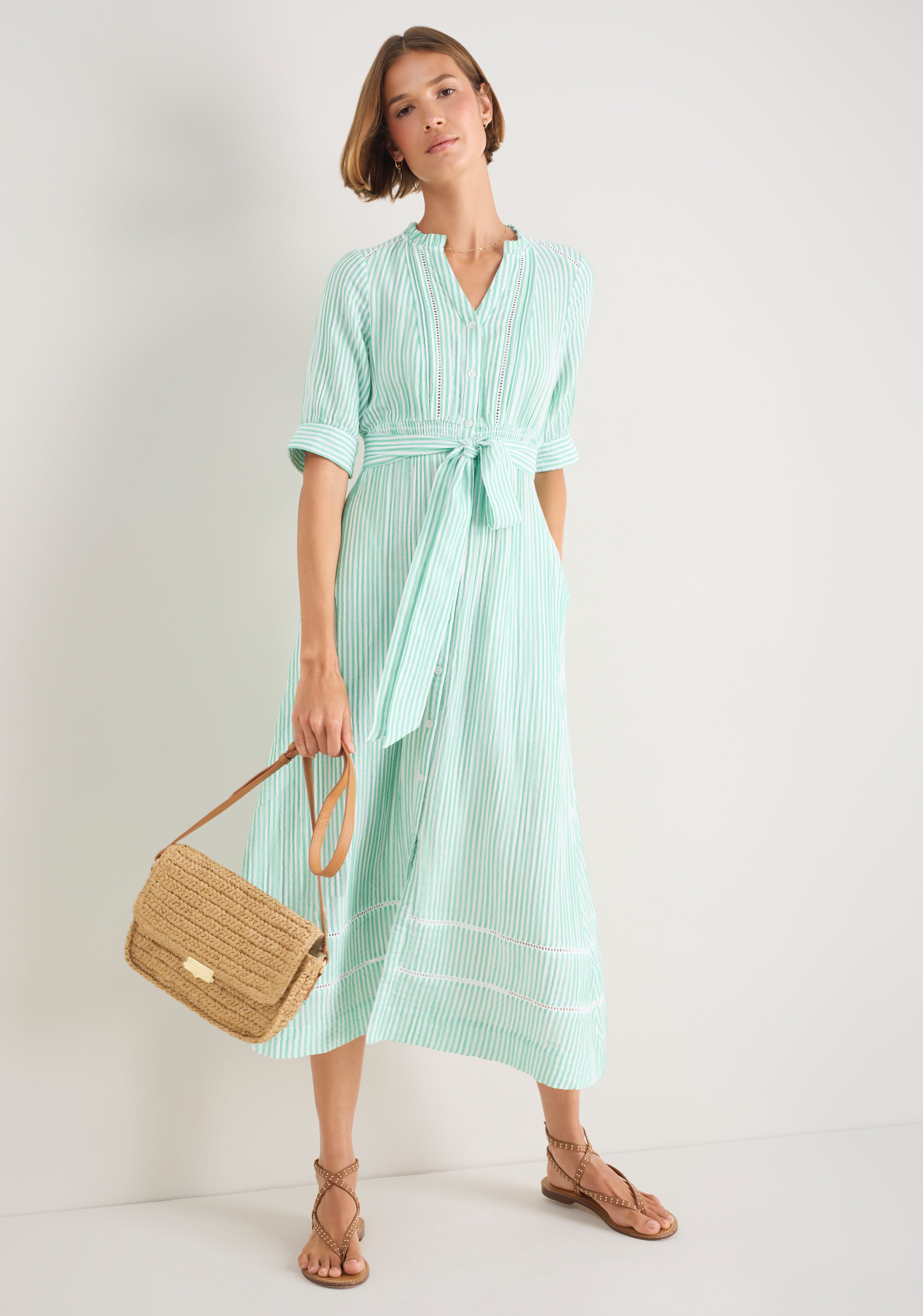 Otti Midi Dress - Jade Green/White Stripe