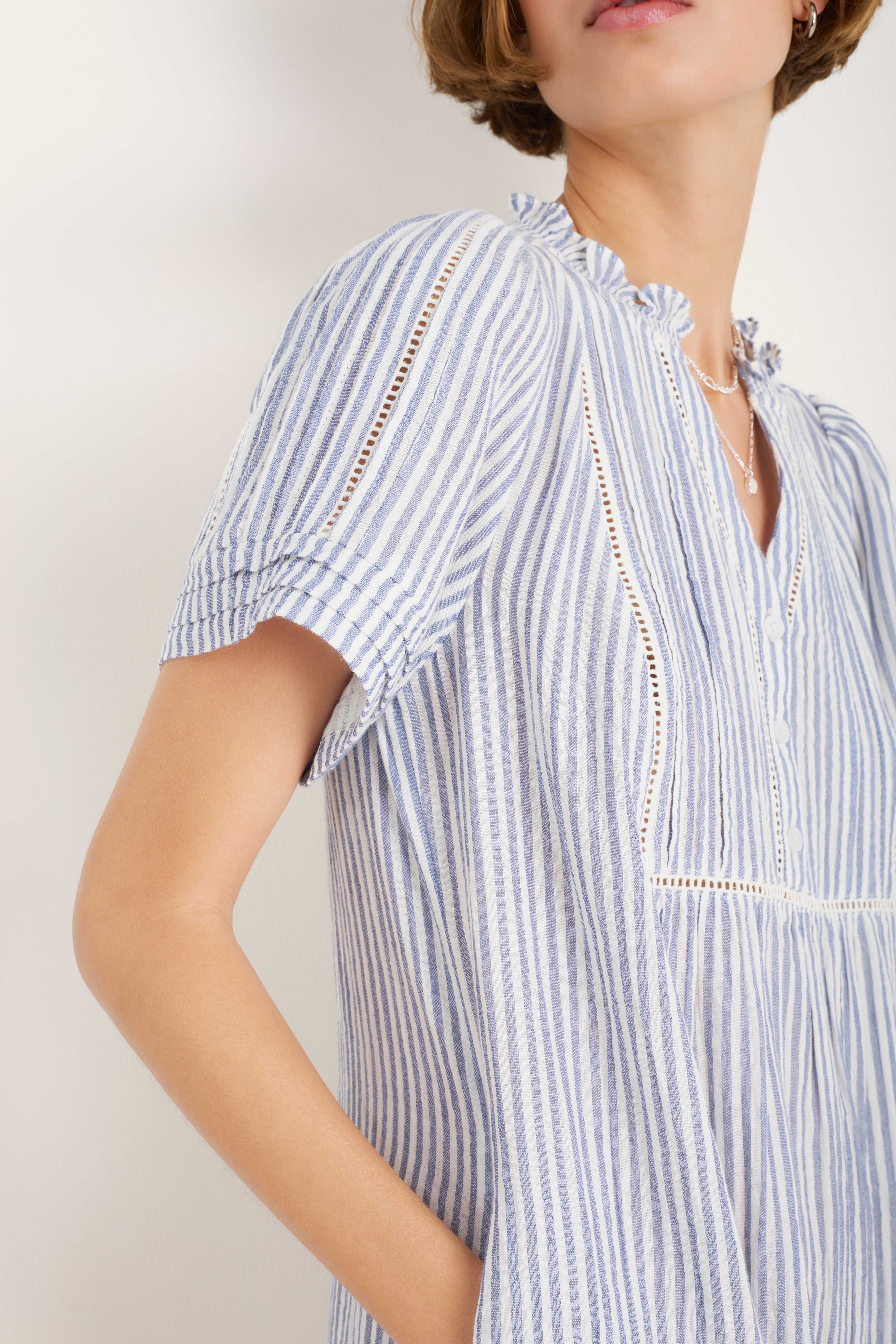 Otti Short Dress - Blue/Ivory Stripe