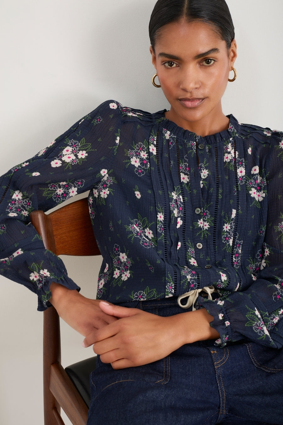 Otti Silk Blend Blouse - Midnight Spaced Floral