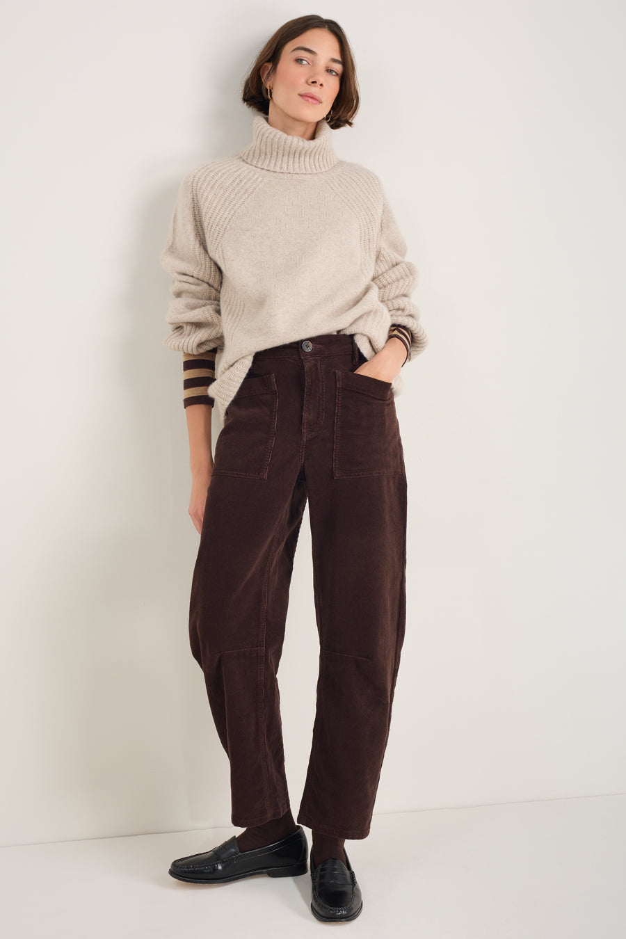 Paloma Horseshoe Pin Cord Trouser - Cocoa