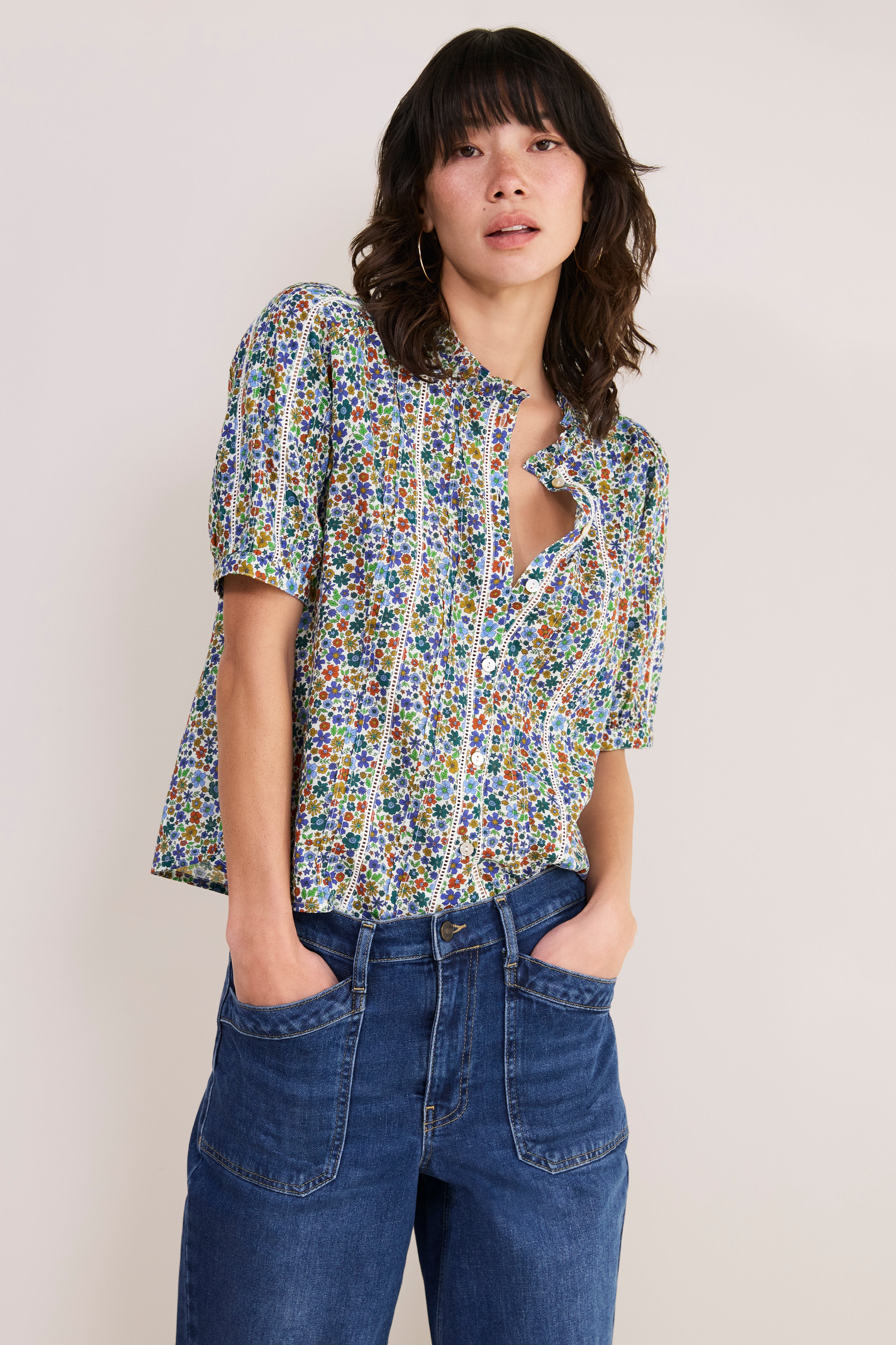 トップス pois Long blouse tee Pansy Pintuck Blouse - Multi Meadow Garden – WYSE London