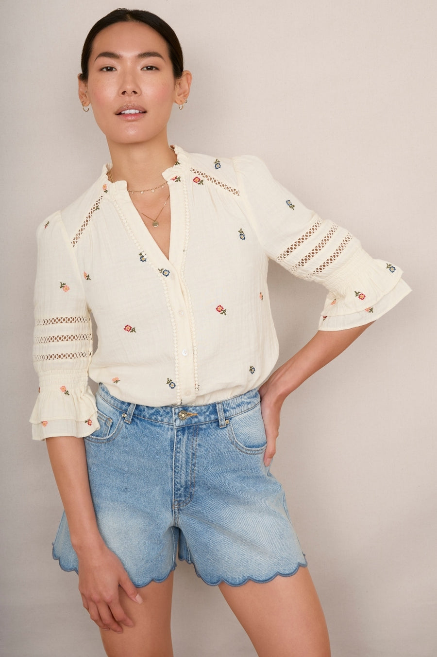 Parker Blouse Ecru Floral Embroidery – WYSE London