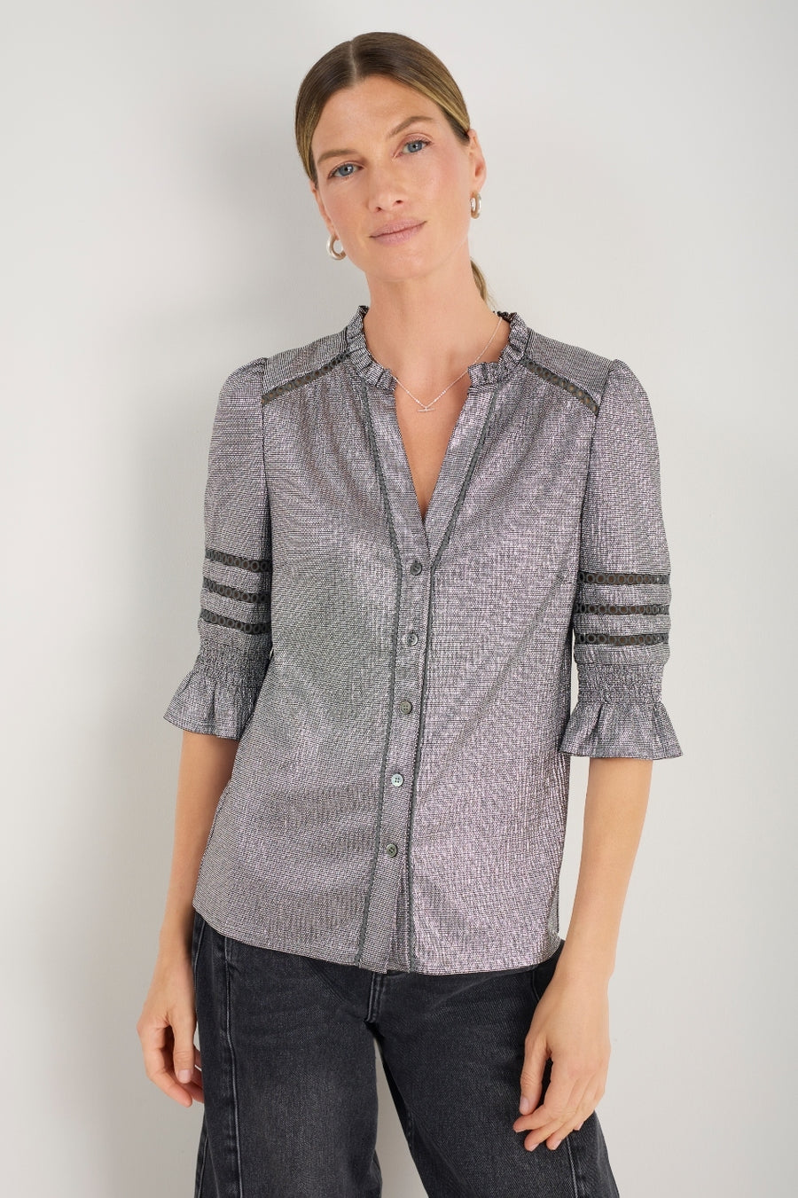 Parker Metallic Blouse - Pewter