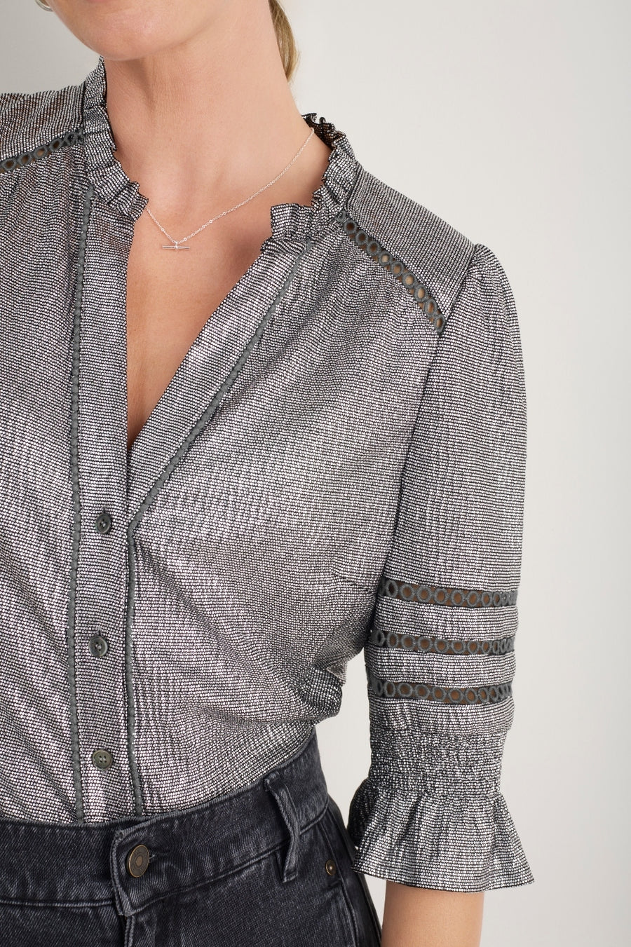 Parker Metallic Blouse - Pewter