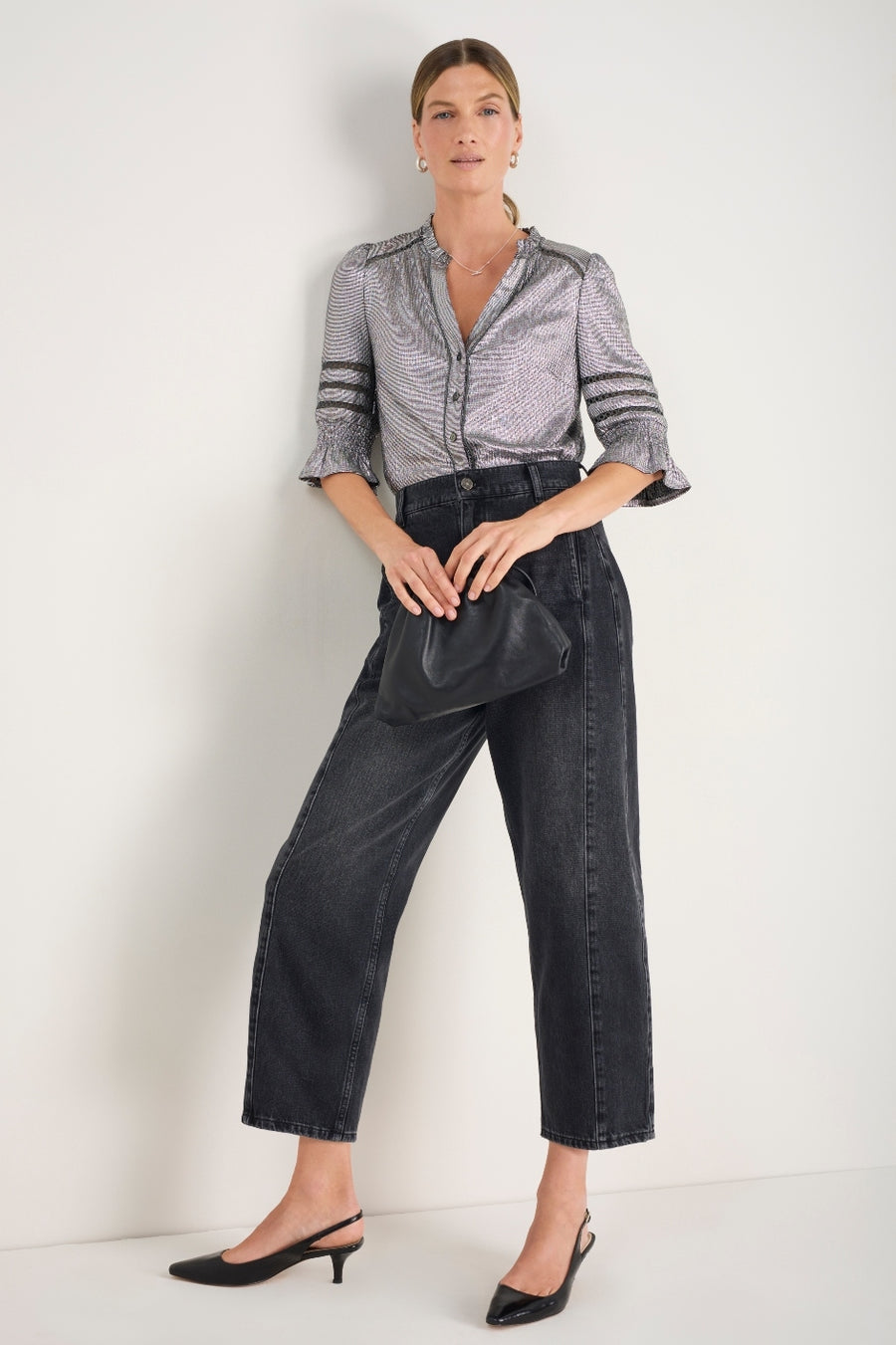 Parker Metallic Blouse - Pewter