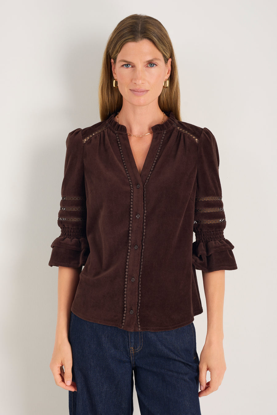 Parker Velour Blouse - Cappuccino
