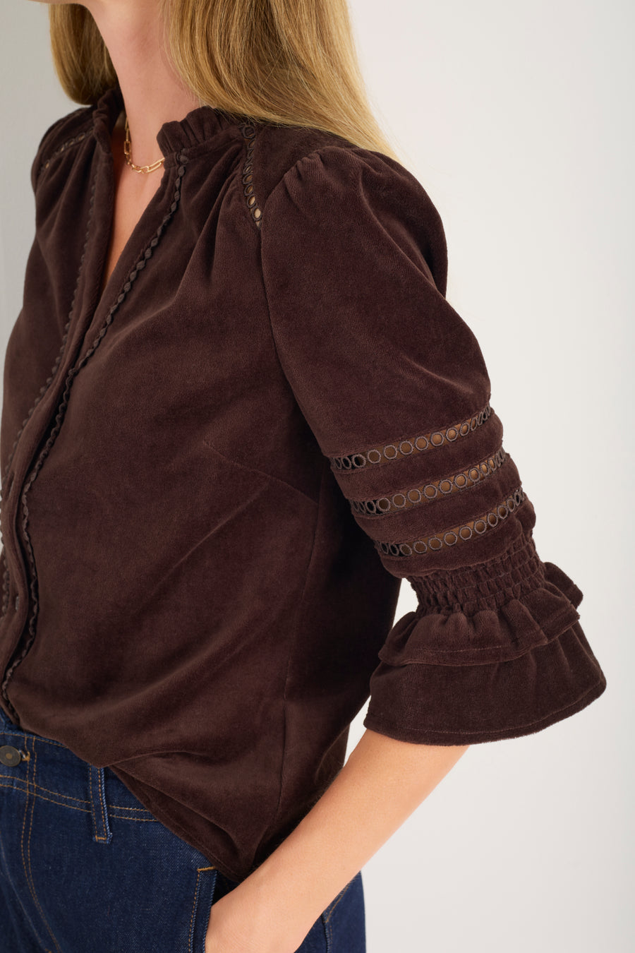 Parker Velour Blouse - Cappuccino