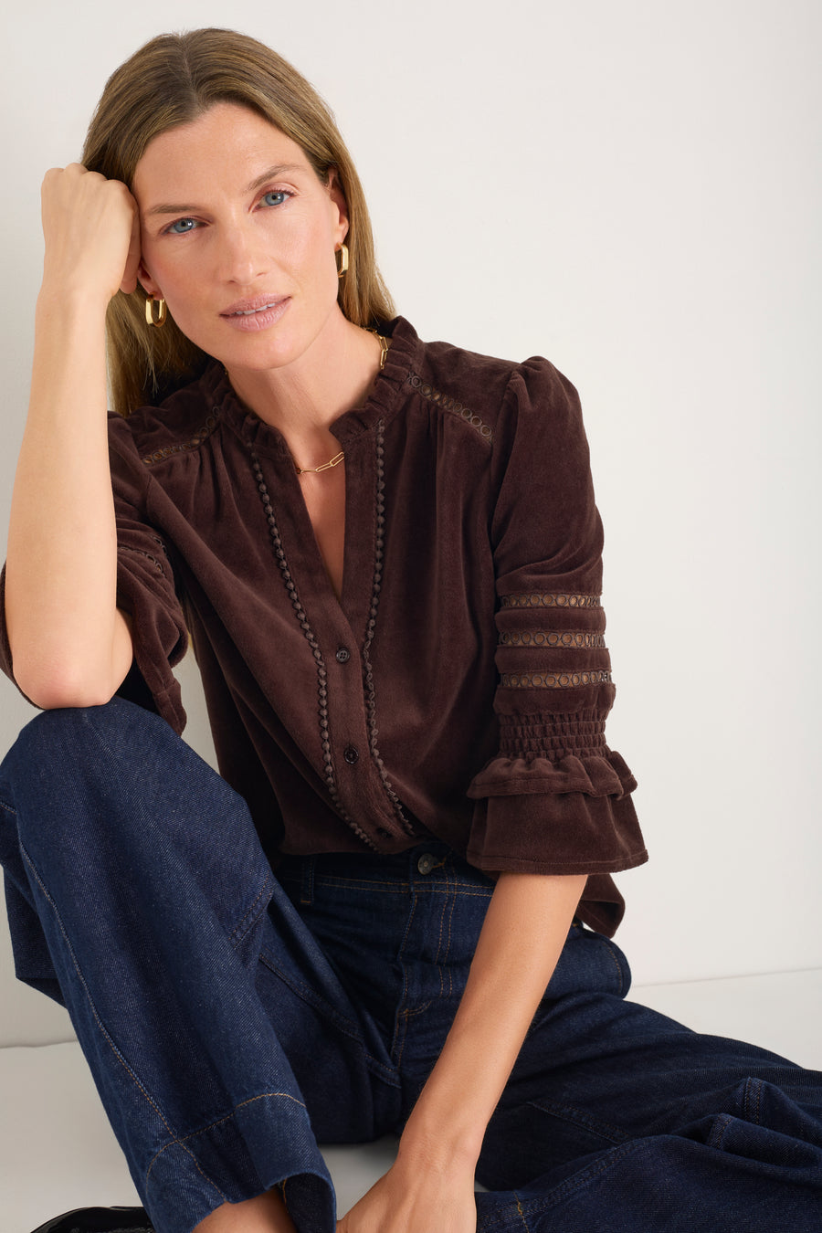 Parker Velour Blouse - Cappuccino