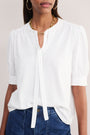 Paulina Jersey Tie Neck T-Shirt - White
