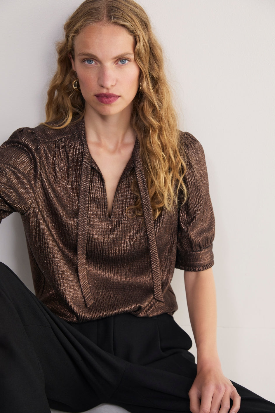 Paulina Metallic Top - Cocoa