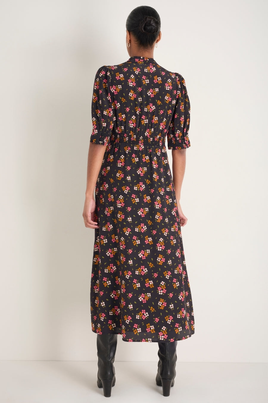 Paulina Silk Dress - Black Spaced Floral