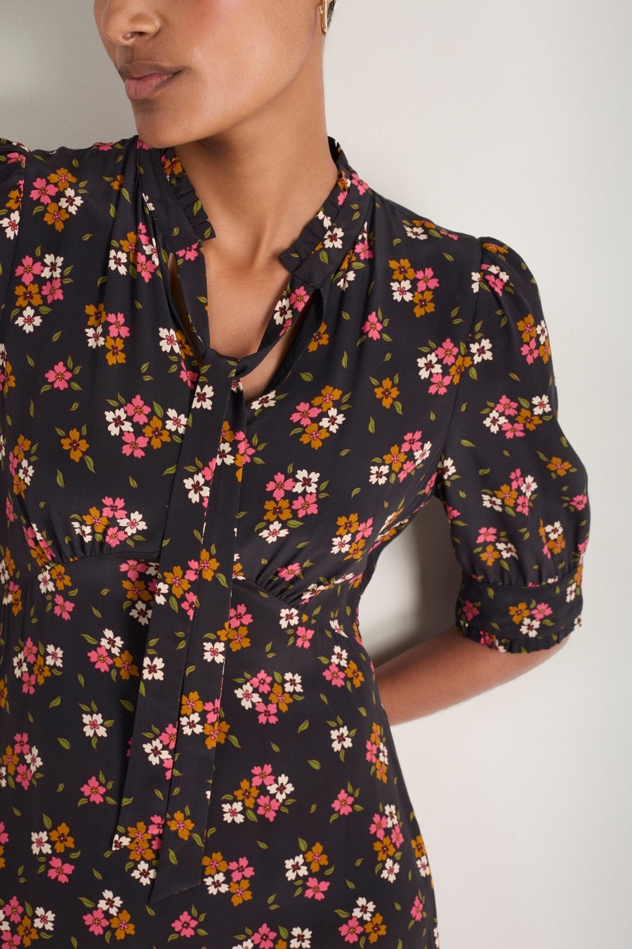 Paulina Silk Dress - Black Spaced Floral