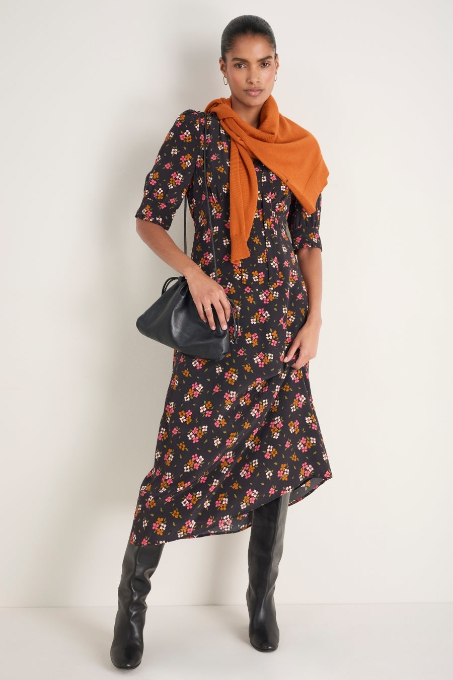 Paulina Silk Dress - Black Spaced Floral